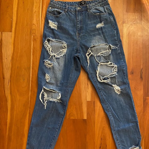 Missguided Denim - MISSGUIDED RIOT DISTRESSED HIGH RISE MOM JEANS SZ 12L (UK 16L) NWOT